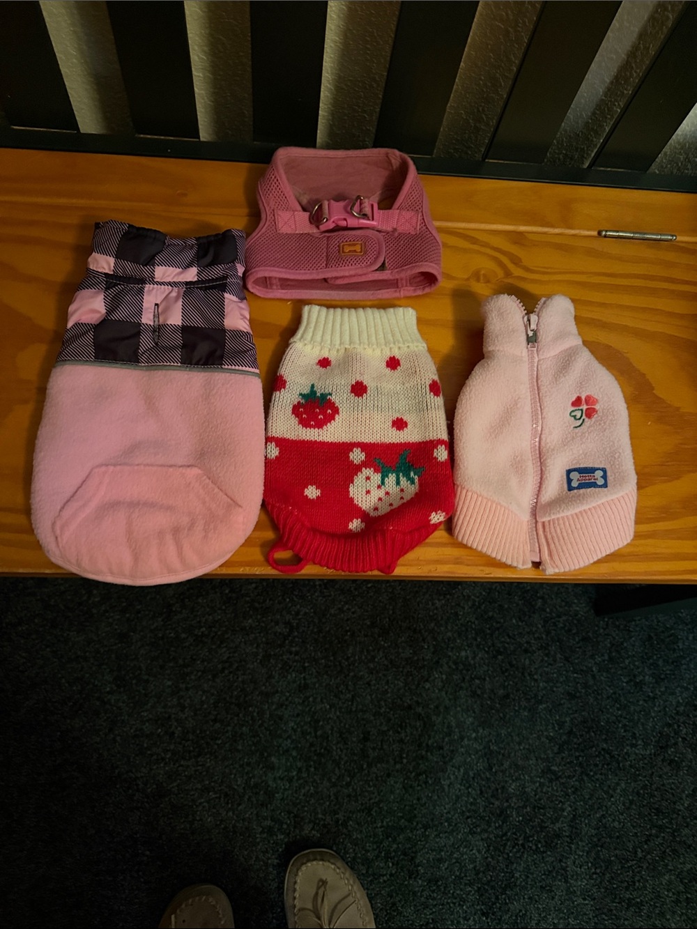 Pink Dog Sweater & Harness Set - Strawberry Knit and Fleece